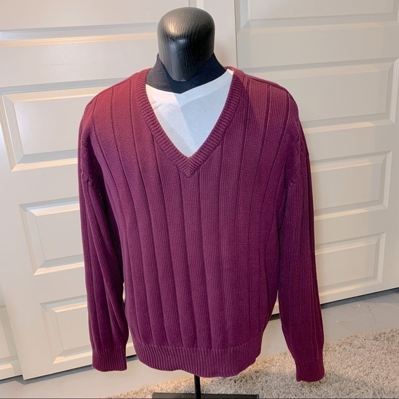 Vintage Eddie Bauer Knit Sweater Pullover Men XL Burgundy Long Sleeve Preppy - Picture 6 of 10